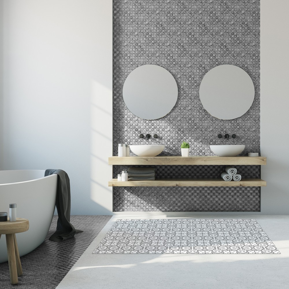 Alfombra Vinílica Mosaico Hexágonos Gris