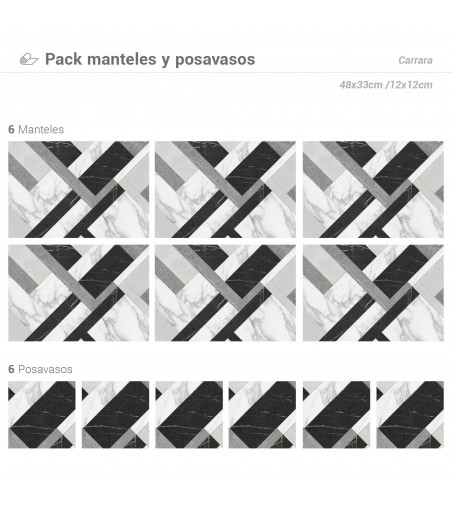 Pack de 6 Manteles y 6 Posavasos Carrara