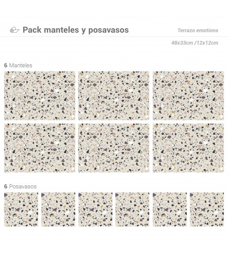 Pack de 6 Manteles y 6 Posavasos Terrazo Emotions
