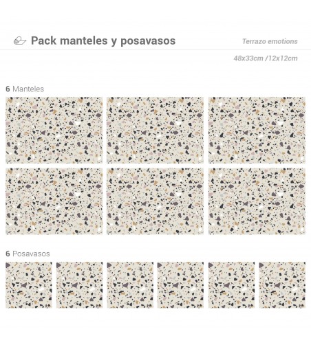 Pack de 6 Manteles y 6 Posavasos Terrazo Emotions