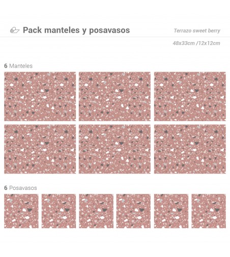 Pack de 6 Manteles y 6 Posavasos Terrazo Sweet Berry