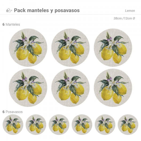 Pack de 6 Manteles y 6 Posavasos Lemon