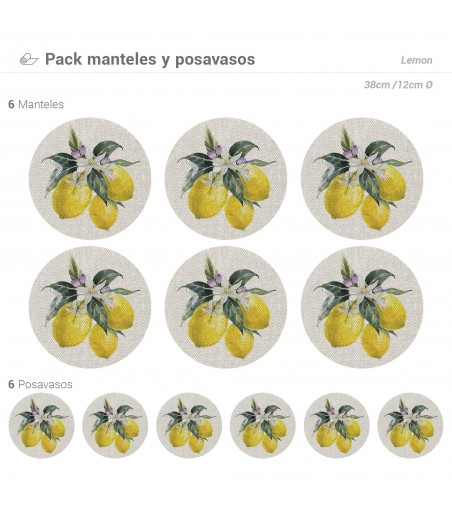 Pack de 6 Manteles y 6 Posavasos Lemon