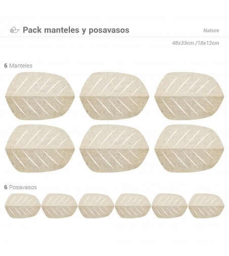 Pack de 6 Manteles y 6 Posavasos Nature