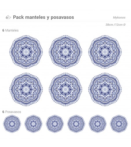 Pack de 6 Manteles y 6 Posavasos Mykonos