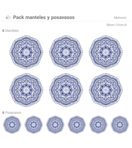 Pack de 6 Manteles y 6 Posavasos Mykonos