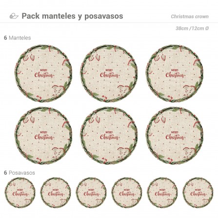Pack de 6 Manteles y 6 Posavasos Christmas Crown