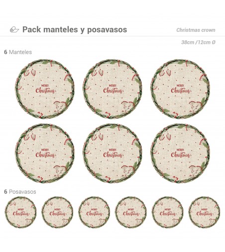 Pack de 6 Manteles y 6 Posavasos Christmas Crown