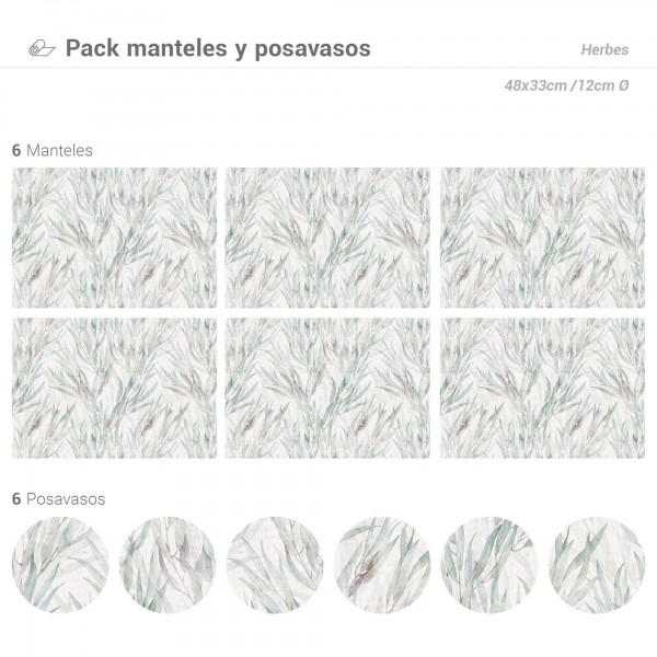 Packs de 6 Manteles y 6 Posavasos Herbes