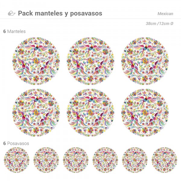 Pack de 6 Manteles y 6 Posavasos Mexican