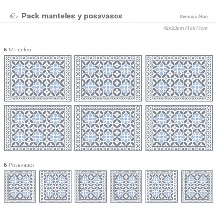 Pack de 6 Manteles y 6 Posavasos Genesis Blue