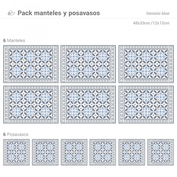 Pack de 6 Manteles y 6 Posavasos Genesis Blue