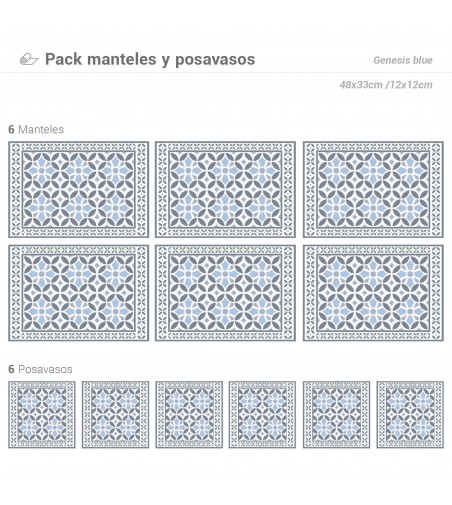Pack de 6 Manteles y 6 Posavasos Genesis Blue