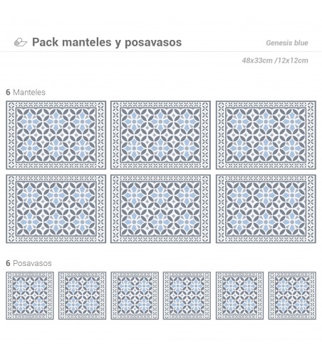 Pack de 6 Manteles y 6 Posavasos Genesis Blue