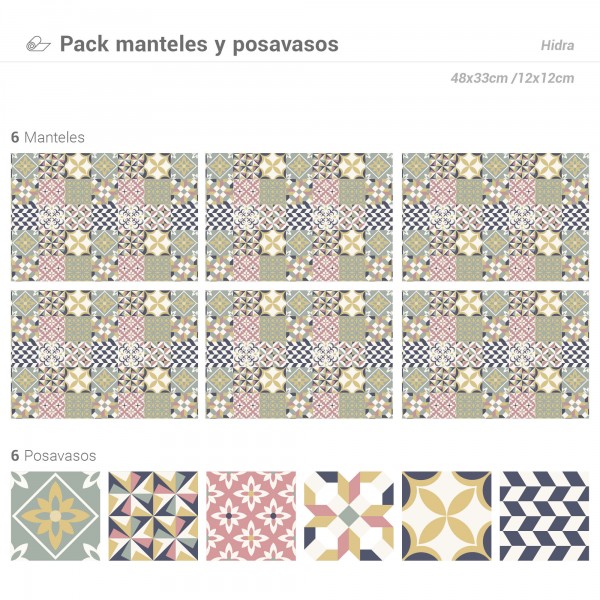 Pack de 6 Manteles y 6 Posavasos Hidra