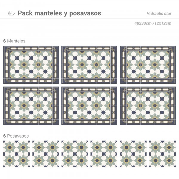 Pack de 6 Manteles y 6 Posavasos Hidraulic Star