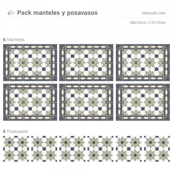 Pack de 6 Manteles y 6 Posavasos Hidraulic Star