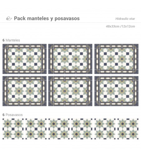 Pack de 6 Manteles y 6 Posavasos Hidraulic Star