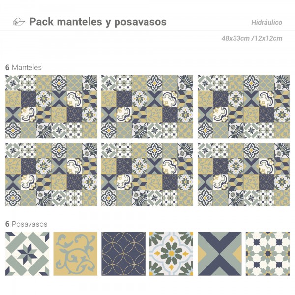 Pack de 6 Manteles y 6 Posavasos Hidráulico