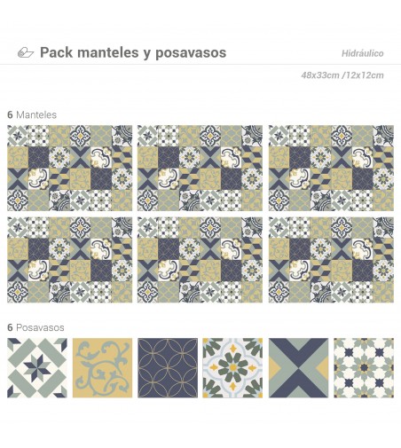 Pack de 6 Manteles y 6 Posavasos Hidráulico