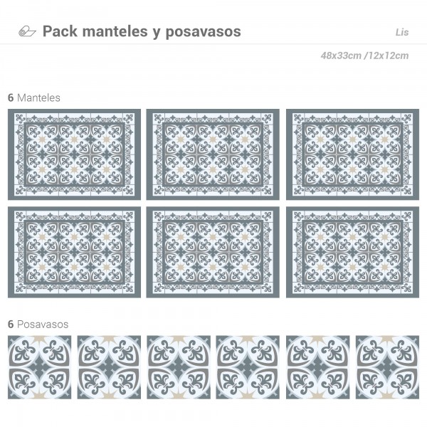 Pack de 6 Manteles y 6 Posavasos Lis