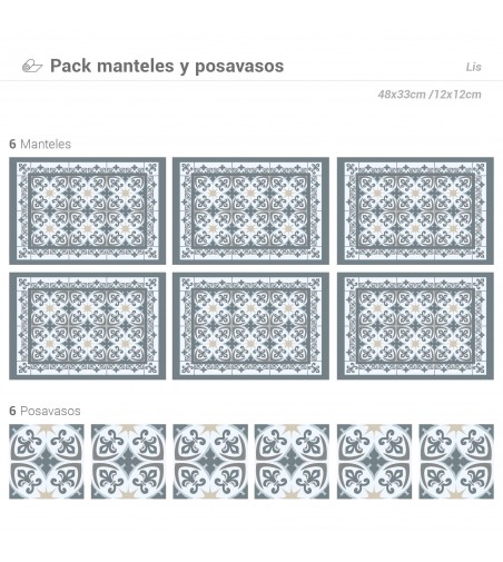 Pack de 6 Manteles y 6 Posavasos Lis