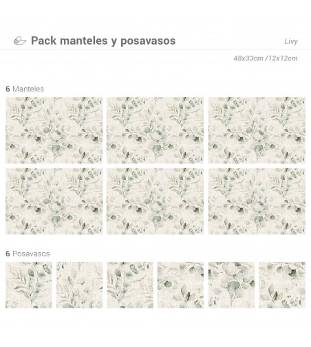 Pack de 6 Manteles y 6 Posavasos Mirta