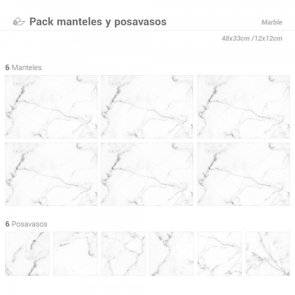 Pack de 6 Manteles y 6 Posavasos Marble