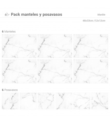 Pack de 6 Manteles y 6 Posavasos Marble