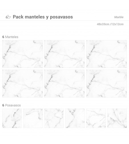 Pack de 6 Manteles y 6 Posavasos Marble