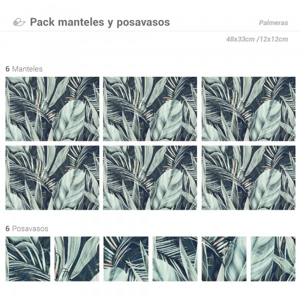 Pack de 6 Manteles y 6 Posavasos Palmeras