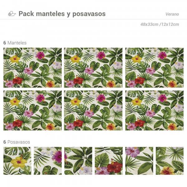 Pack de 6 Manteles y 6 Posavasos Verano