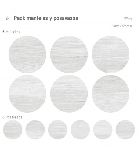 Pack de 6 Manteles y 6 Posavasos White