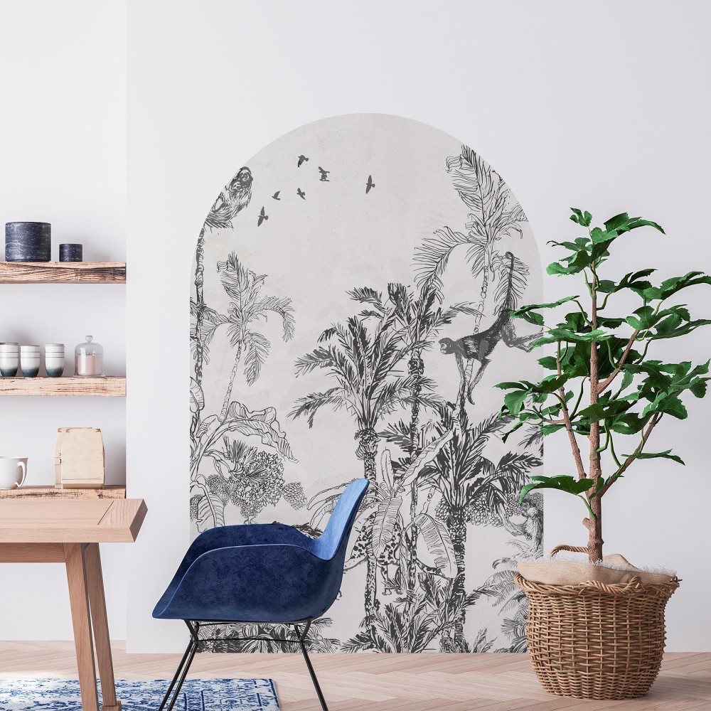 Arco Pintado Autoadhesivo Jungle Life Monkey Carbon V2 132x200 cm