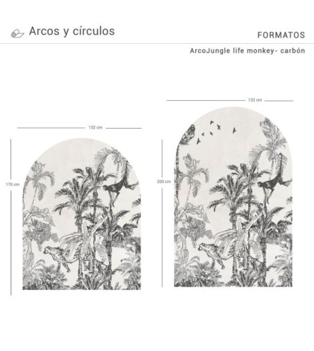 Arco Pintado Autoadhesivo Jungle Life Monkey Carbon V2 132x200 cm