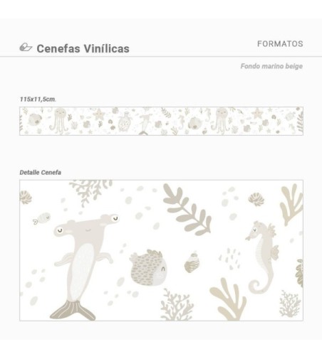 Pack de cenefas Fondo Marino by Elena Tablada - contiene 3 unidades de 115x11,5cm