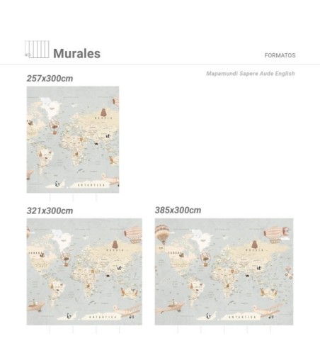 Mural Autoadhesivo Mapamundi Sapere Aude English 257x260cm