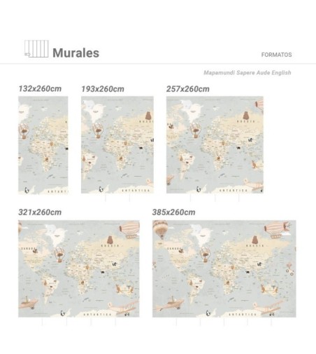 Mural Autoadhesivo Mapamundi Sapere Aude English 321x260cm