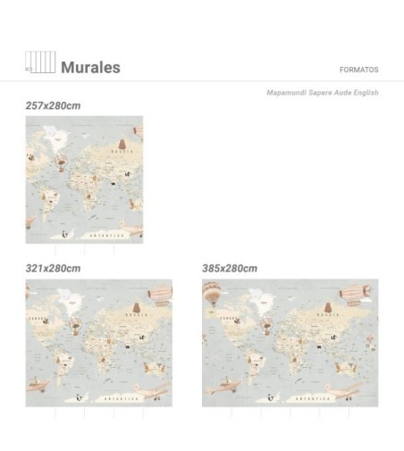 Mural Autoadhesivo Mapamundi Sapere Aude English 321x260cm