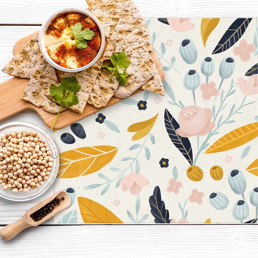 Pack de 6 manteles Flores Mostaza