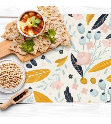 Pack de 6 manteles Flores Mostaza