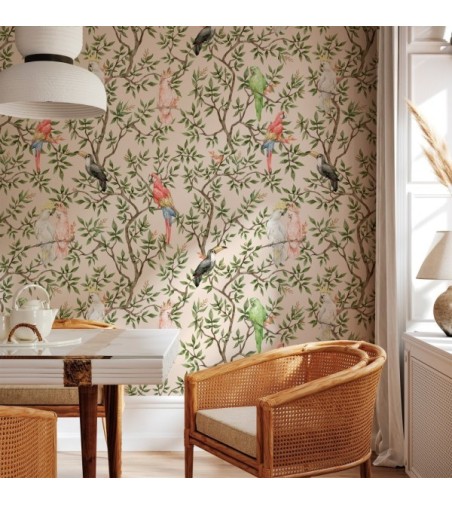 Papel Autoadhesivo Elegant Parrots by Elena Tablada - 1 tiras de 650x2600mm