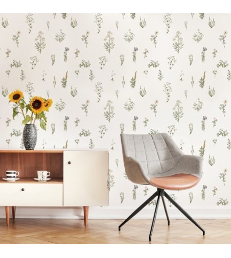 Papel Autoadhesivo Flores Silvestres Blanco - 1 tiras de 650x2600mm