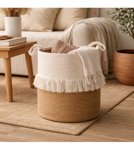 PONGOTODO REDONDO TEJIDO BLANCO Y MARRÓN