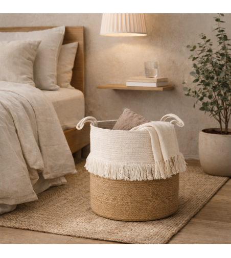 PONGOTODO REDONDO TEJIDO BLANCO Y MARRÓN