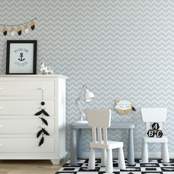 Ambiente del Papel pintado autoadhesivo con estampado Zigzag Azul Pastel