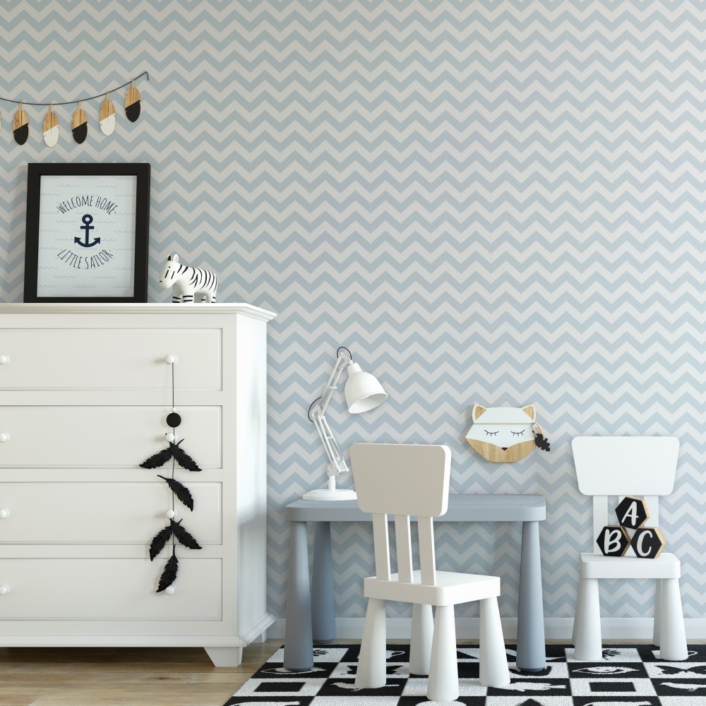 Ambiente del Papel pintado autoadhesivo con estampado Zigzag Azul Pastel